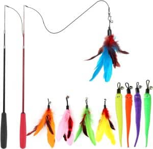 cat wand toys with interchangeable pieces.